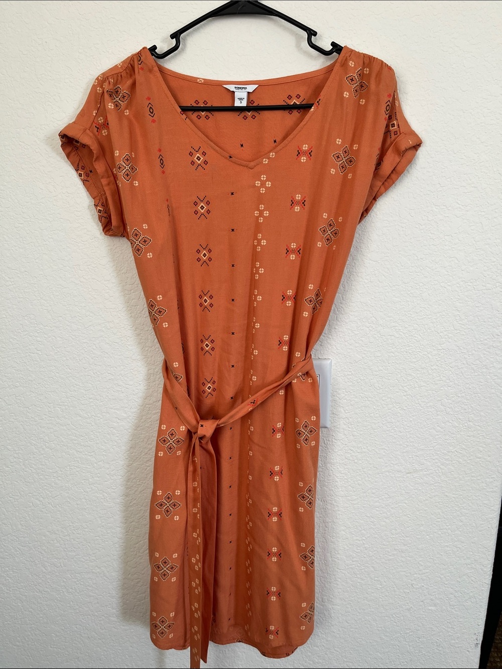 Sonoma Rust Short-Sleeve Midi Dress with Tie Waist